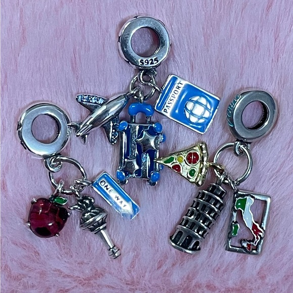 3 Sterling Silver New York Paris Airplane Passport Charm Collection Bundle Set - Picture 2 of 2